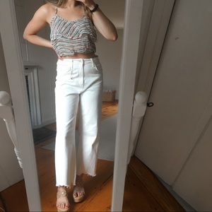 Paper Crane Cropped Ruffle Striped Tank Top